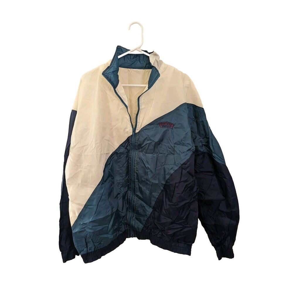 Ron Jon Men's Vintage Windbreaker Jacket Full Zip White Blue Size L